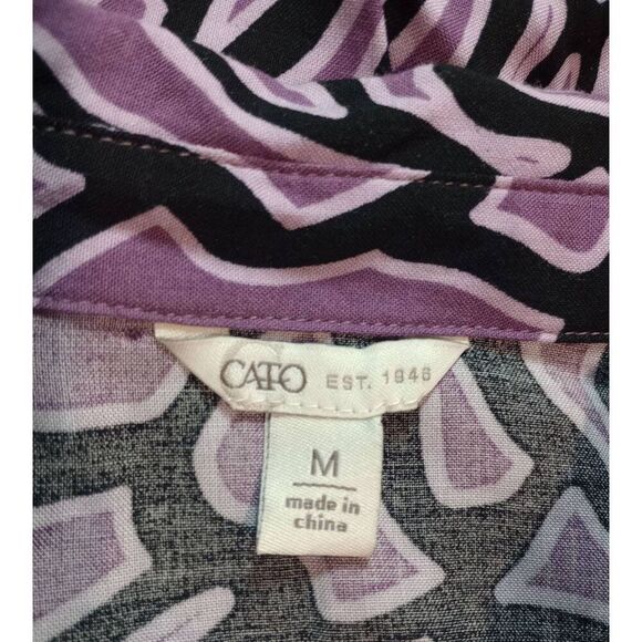Cato Shirt Ladies Medium Purple Black Long Sleeve Button Front Bell Sleeve - Picture 5 of 7